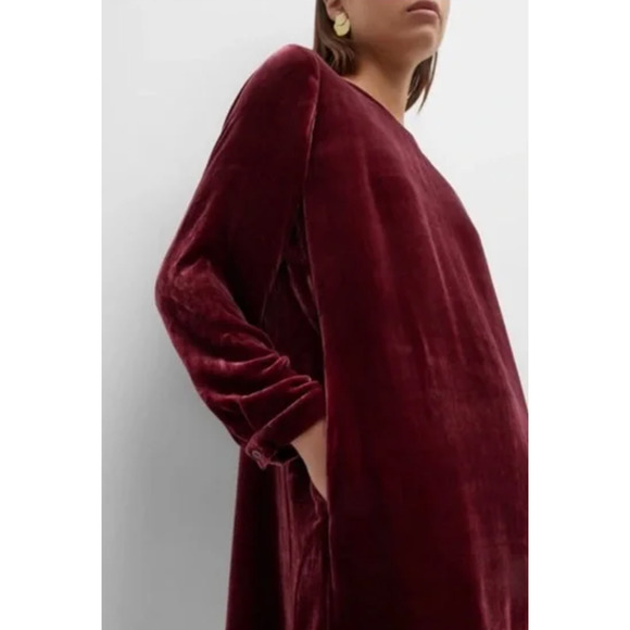 Eileen Fisher Velvet Dress Long Sleeve Silk Viscose Party Red Relaxed XXS NWT - Picture 2 of 14